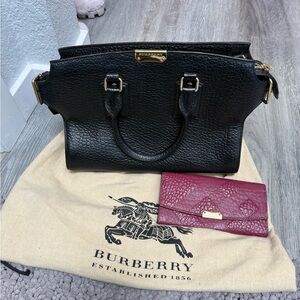 Burberry Black Leather Satchel with Gold-Tone Hardware